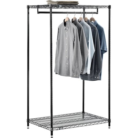 Nexel Free Standing Clothes Rack, 2 Shelf, 36inW x 24inD x 63inH, Black 184447B